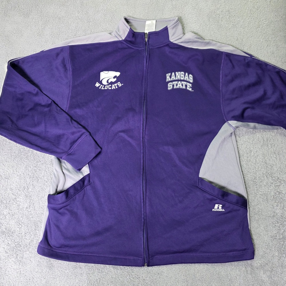 Russell Athletic Mens L Track Jacket Purple Kansas State Wildcats Dri-Power Zip